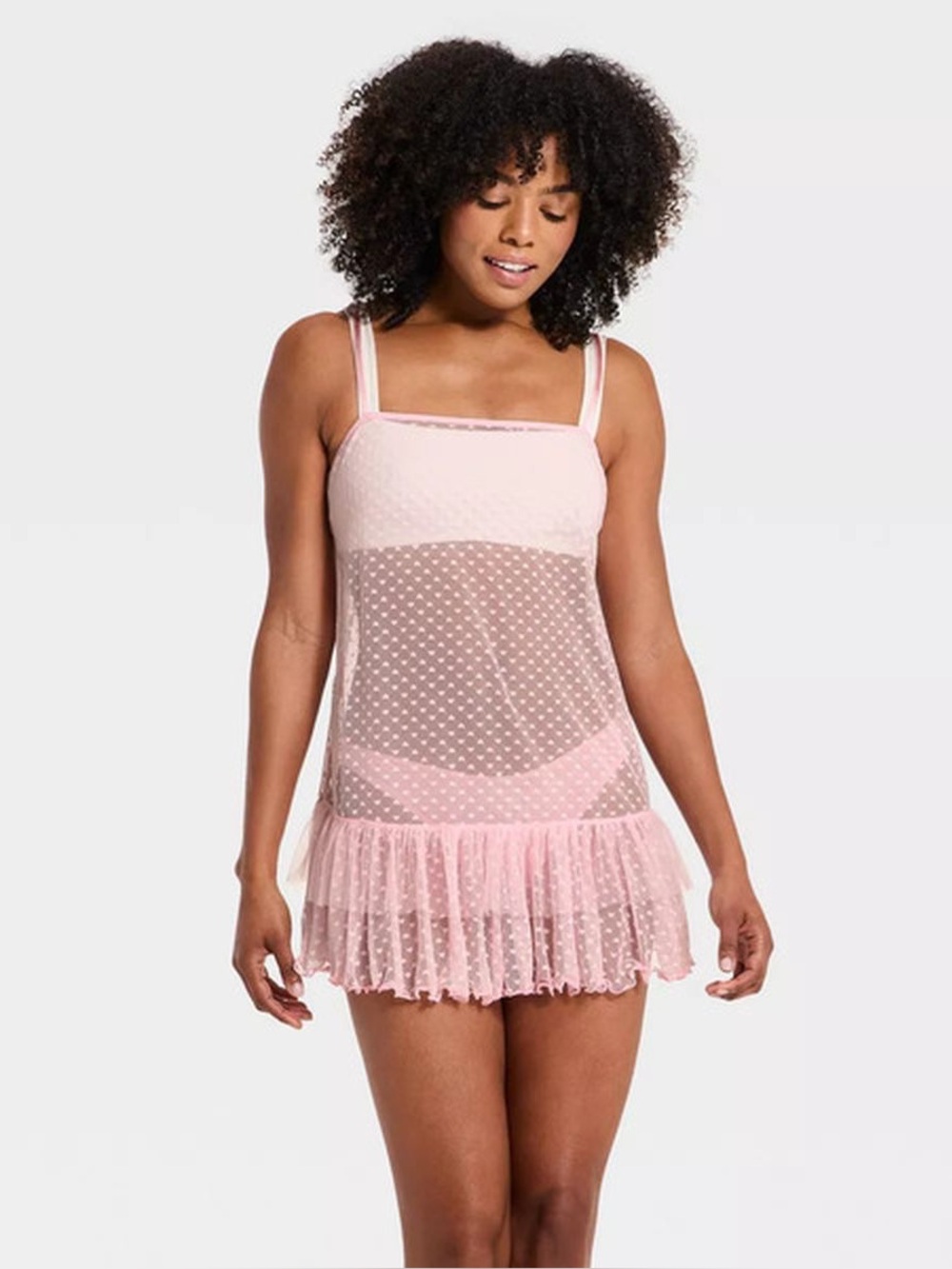 I37 NWT Wild Fable Mesh Ruffle Hem Babydoll Lingerie Dress - Size: Medium